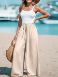 Women's Linen  L-2XL Fashion Designer Wide Leg Pants