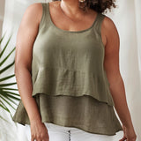 Women's Linen Round Neck Fashion Designer 1-5XL Singlets (Plus Size)