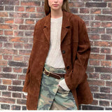 Women's Long Blazer Collar Fashion Designer Suede Jackets-Women's Fashion Designer Jackets