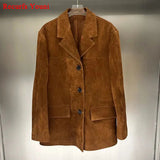Women's Long Blazer Collar Fashion Designer Suede Jackets-Women's Fashion Designer Jackets
