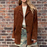 Women's Long Blazer Collar Fashion Designer Suede Jackets-Women's Fashion Designer Jackets
