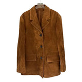 Women's Long Blazer Collar Fashion Designer Suede Jackets-Women's Fashion Designer Jackets