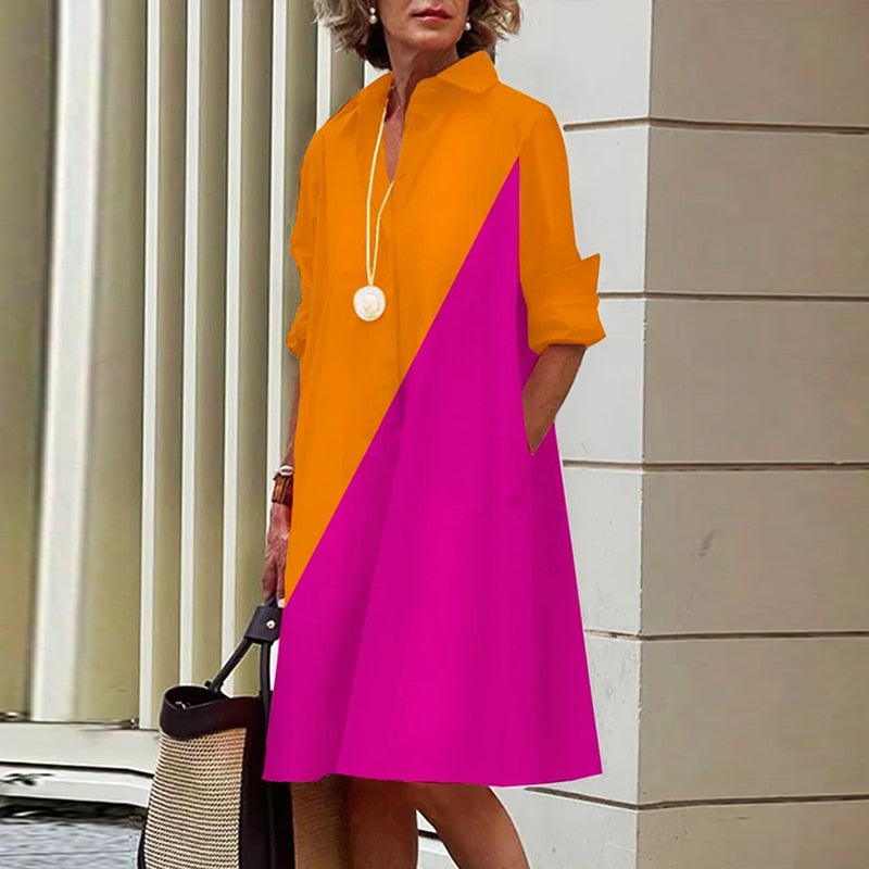 Women's Long Sleeve Bodycon Fashion Shirt Midi Dresses (Plus Size)