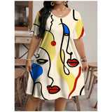 Women's Loose 1-9XL Fashion Designer Casual Printed Short Dresses (Plus Size)