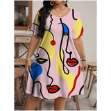 Women's Loose 1-9XL Fashion Designer Casual Printed Short Dresses (Plus Size)