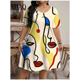 Women's Loose 1-9XL Fashion Designer Casual Printed Short Dresses (Plus Size)