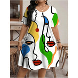 Women's Loose 1-9XL Fashion Designer Casual Printed Short Dresses (Plus Size)