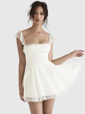 Women's Low Back Strap Lace Trim Fashion Designer Dresses (Short)