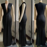 Women's Low Cut Fashion Designer Draped Dresses (Long)-Women's Fashion Designer Dresses