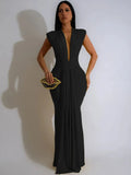 Women's Low Cut Fashion Designer Draped Dresses (Long)-Women's Fashion Designer Dresses