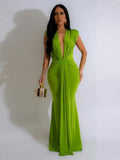 Women's Low Cut Fashion Designer Draped Dresses (Long)-Women's Fashion Designer Dresses