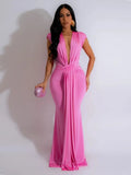 Women's Low Cut Fashion Designer Draped Dresses (Long)-Women's Fashion Designer Dresses