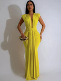 Women's Low Cut S-2XL Fashion Designer Draped Dresses (Long)-Women's Fashion Designer Dresses-Yellow-Women&#x27;s fashion designer plus size clothes