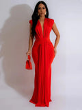 Women's Low Cut S-2XL Fashion Designer Draped Dresses (Long)-Women's Fashion Designer Dresses-Red-Women&#x27;s fashion designer plus size clothes