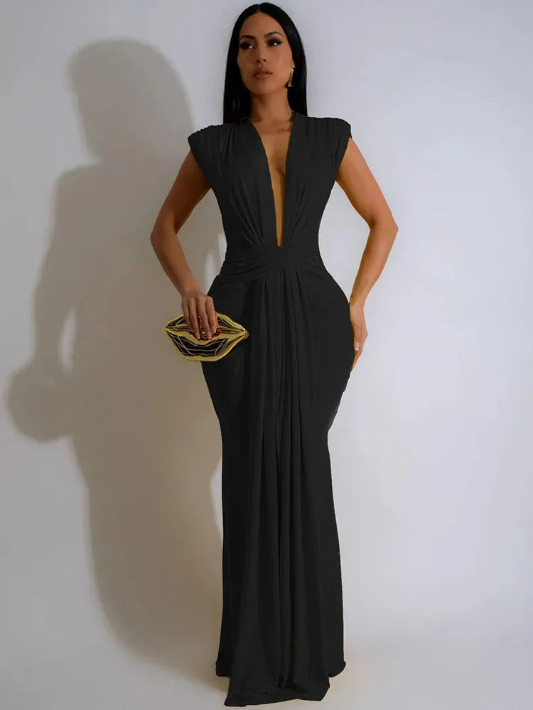 Women's Low Cut S-2XL Fashion Designer Draped Dresses (Long) International Women's Clothing Women's Low Cut S-2XL Fashion Designer Draped Dresses (Long) International Women's Clothing