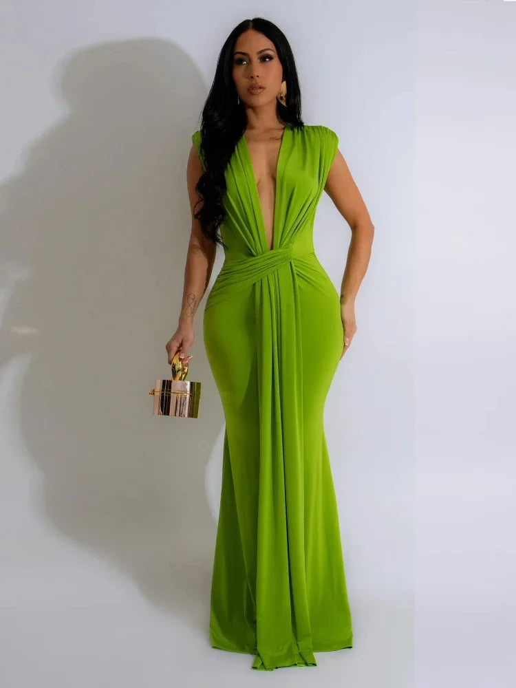 Women's Low Cut S-2XL Fashion Designer Draped Dresses (Long) International Women's Clothing Women's Low Cut S-2XL Fashion Designer Draped Dresses (Long) International Women's Clothing