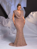 Women's Mermaid Fashion Designer Sequin L-7XL Long Dresses (Plus Size)-Women's Fashion Designer Plus Size Dresses-Khaki-Women&#x27;s fashion designer plus size clothes