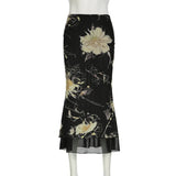 Women's Mesh Fashion Floral Fashion S-L Designer Gothic Skirts (Long)