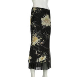 Women's Mesh Fashion Floral Fashion S-L Designer Gothic Skirts (Long)