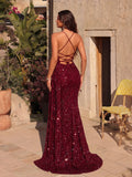 Women's Mesh Fashion S-L Designer Sequin Prom Dresses (Long)