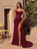 Women's Mesh Fashion S-L Designer Sequin Prom Dresses (Long)
