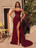 Women's Mesh Fashion S-L Designer Sequin Prom Dresses (Long)