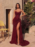 Women's Mesh Fashion S-L Designer Sequin Prom Dresses (Long)