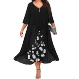 Women's Mesh Overlay 5XL Floral Fashion Designer Midi Dresses (Plus Size)-Women's Fashion Designer Plus Size Dresses-black-Women&#x27;s fashion designer plus size clothes