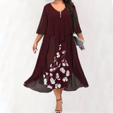 Women's Mesh Overlay 5XL Floral Fashion Designer Midi Dresses (Plus Size)