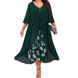 Women's Mesh Overlay 5XL Floral Fashion Designer Midi Dresses (Plus Size)-Women's Fashion Designer Plus Size Dresses-green-Women&#x27;s fashion designer plus size clothes