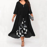 Women's Mesh Overlay 5XL Floral Fashion Designer Midi Dresses (Plus Size)
