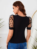 Women's Mesh Polka Dot L-S Blouse Tops Fashion Designer T-Shirts