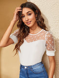 Women's Mesh Polka Dot L-S Blouse Tops Fashion Designer T-Shirts