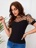 Women's Mesh Polka Dot L-S Blouse Tops Fashion Designer T-Shirts