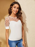 Women's Mesh Polka Dot L-S Blouse Tops Fashion Designer T-Shirts