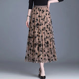 Women's Mesh S-XL Overlay Fashion Designer Floral Skirts (Midi)