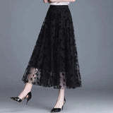 Women's Mesh S-XL Overlay Fashion Designer Floral Skirts (Midi)