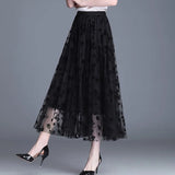 Women's Mesh S-XL Overlay Fashion Designer Floral Skirts (Midi)