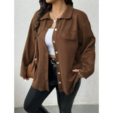 Women's Metal Buttons Fashion Designer 1-5XL Lapel Long-Sleeve Tops (Plus Size)