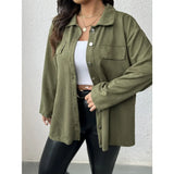 Women's Metal Buttons Fashion Designer 1-5XL Lapel Long-Sleeve Tops (Plus Size)