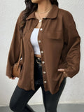 Women's Metal Buttons Fashion Designer 1-5XL Lapel Long-Sleeve Tops (Plus Size)