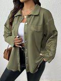Women's Metal Buttons Fashion Designer 1-5XL Lapel Long-Sleeve Tops (Plus Size)