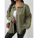 Women's Metal Buttons Fashion Designer 1-5XL Lapel Long-Sleeve Tops (Plus Size)