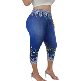 Women's Mid-Calf 1-5XL Denim-Look Fashion Designer Pants