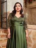 Women's Mosiac Satin Fashion Designer Lace Long Dresses (Plus Size)