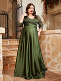 Women's Mosiac Satin Fashion Designer Lace Long Dresses (Plus Size)