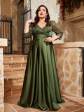 Women's Mosiac Satin Fashion Designer Lace Long Dresses (Plus Size)