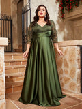 Women's Mosiac Satin Fashion Designer Lace Long Dresses (Plus Size)