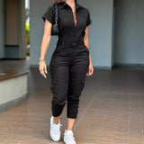 Women's Multi Pockets Cargo S-XL Fashion Designer Zipper Jumpsuits-Women's Fashion Designer Rompers / Jumpsuits-International Women's Clothing