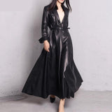 Women's Nerazzurri Designer 4-7XL Leather Trench Coats (Plus Size)-Women's Tops Fashion Designer Plus Size Jerseys-Classic black-Women&#x27;s fashion designer plus size clothes